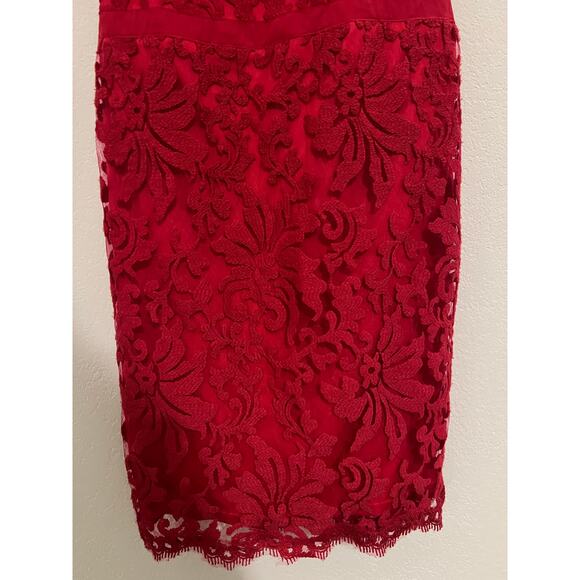 Tadashi Shoji Red Lace Cocktail Midi Dress Womens 4 Whimsigoth Romantic Floral - Picture 9 of 16